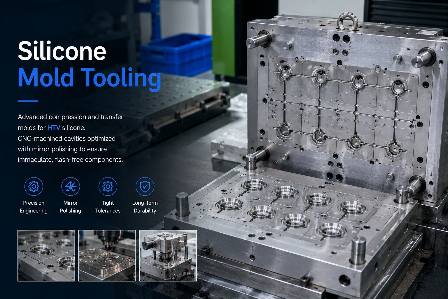 CNC machined silicone mold tooling for HTV and LSR parts